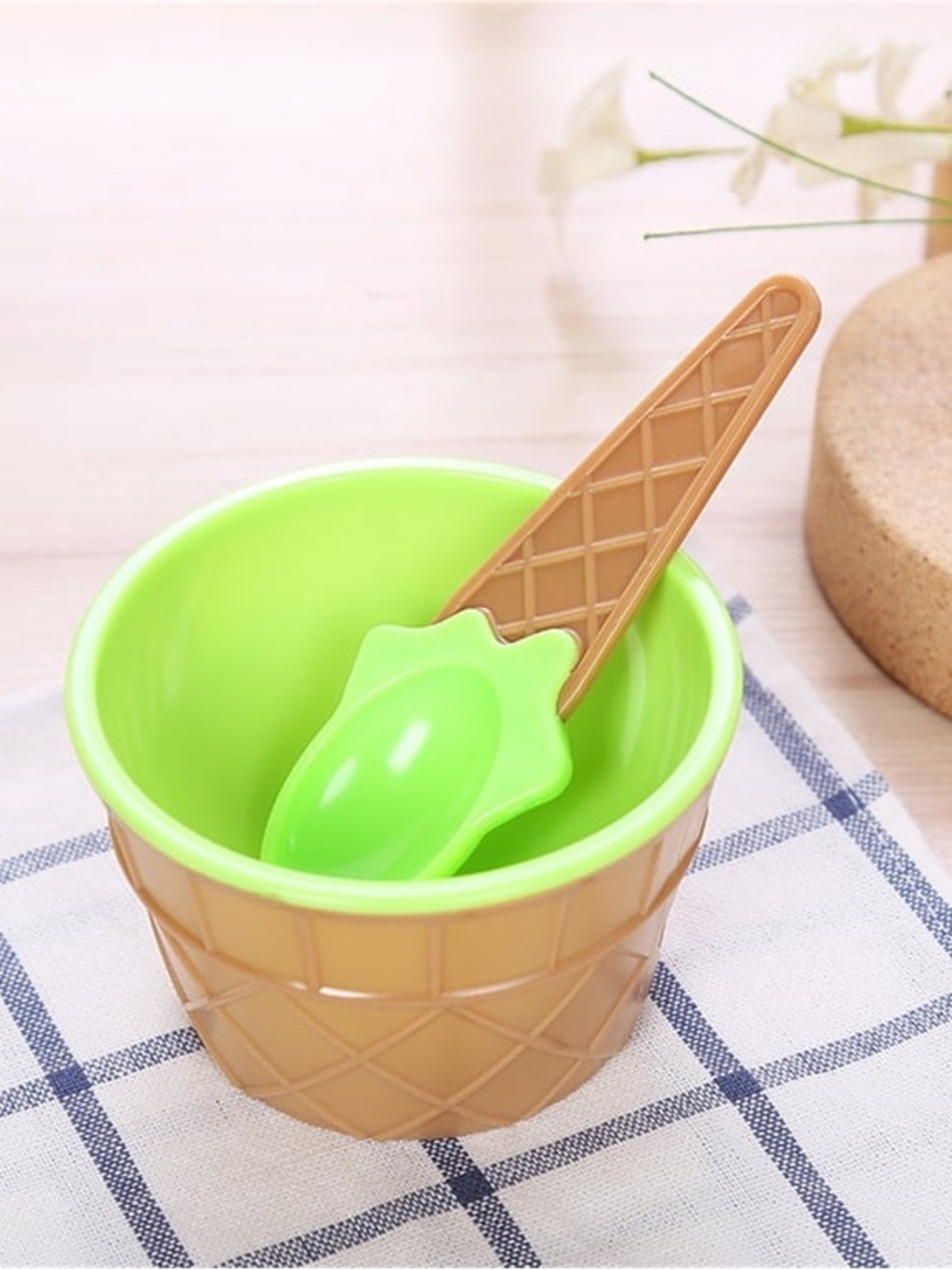 Ice Cream Bowl & Spoon Set - Green - NEW